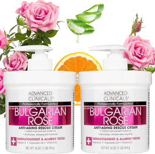 Advanced Clinicals Bulgarian Rose Lotion For Women | Rose Scented Vitamin C Body Lotion Cream | Anti Aging Vitamin E Moisturizer Body Butter Improves Look Of Sagging Dry Skin & Texture, 16 Oz, 2-Pack