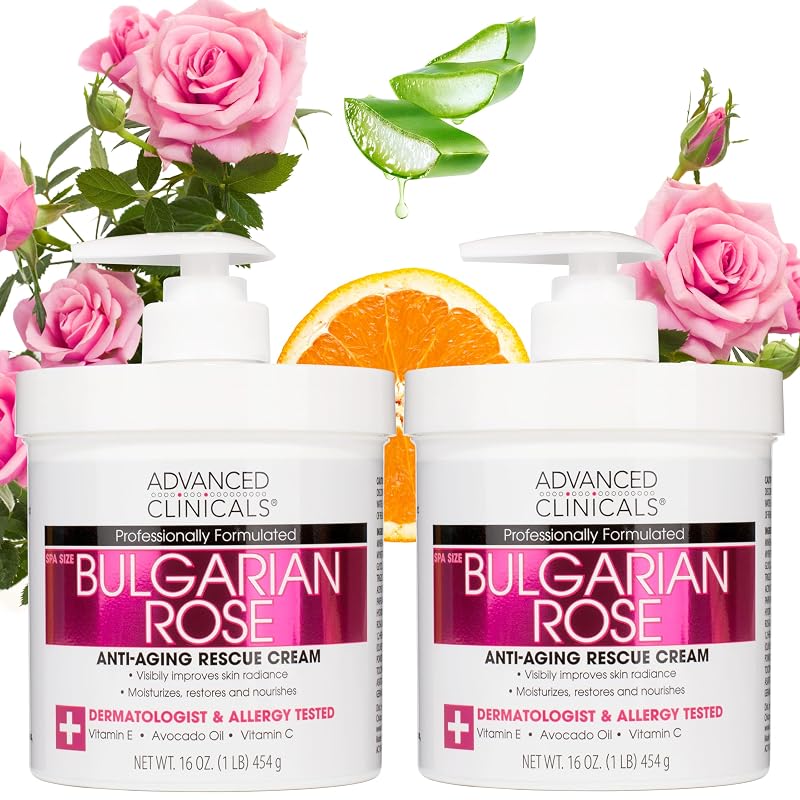 Advanced Clinicals Loção corporal com fragrância de rosa búlgara, vitamina C e vitamina E, 473 mL, pacote com 2