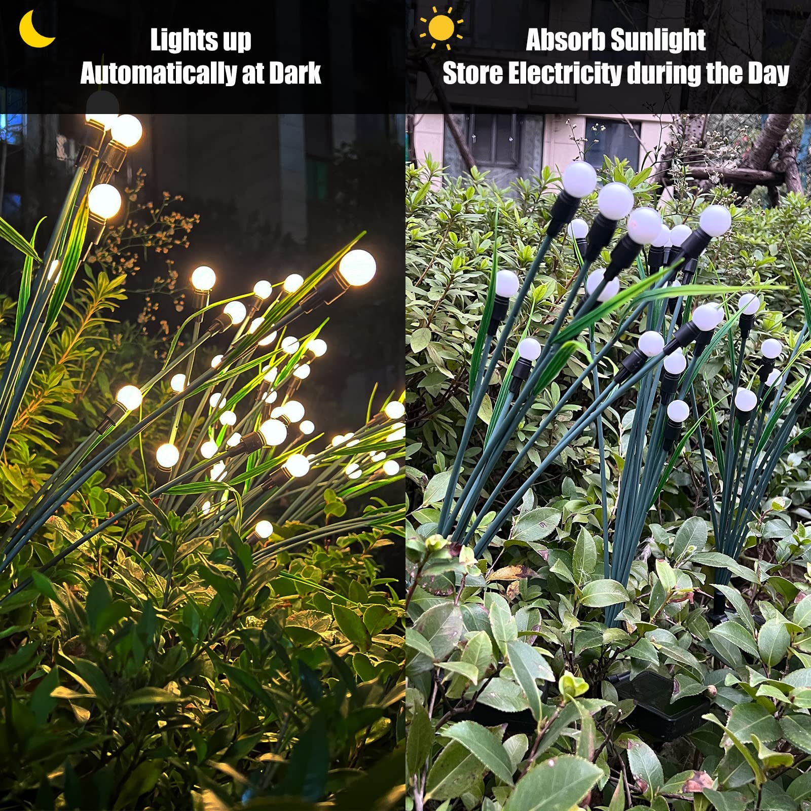 Solarne światła ogrodowe, Starburst Swaying Light, Solar Firefly Lights Outdoor Waterproof，LED Light with leaves for Garden, Yard, Patio, Pathway, Parties, Camping