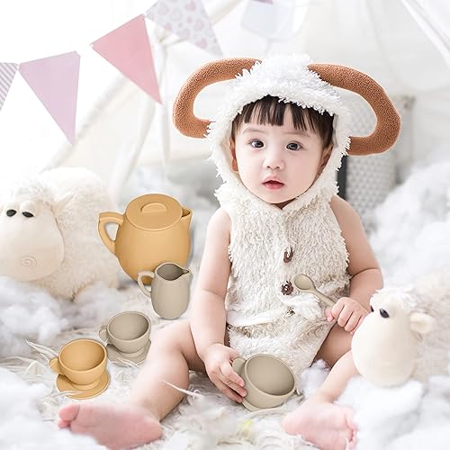 Miniatura 4 de Juego de té de silicona para niñas pequeñas, bonito juego de té de juguete para juegos de simulación, juguetes para niñas pequeñas, mejora las