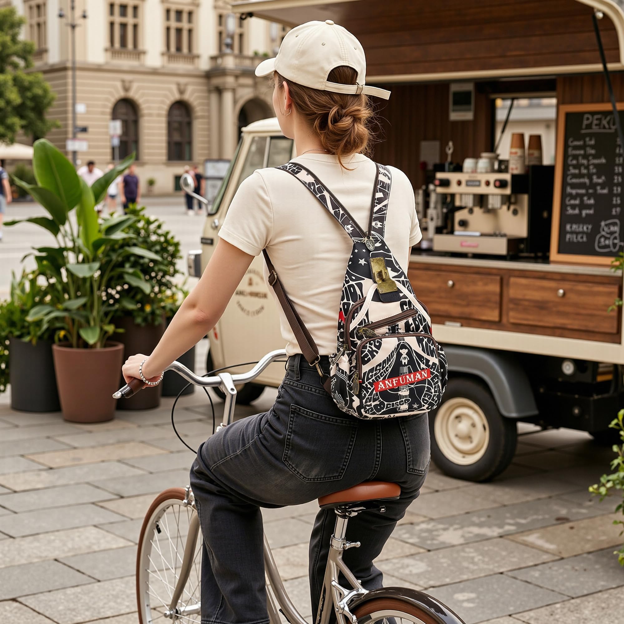 Mode Sac à Dos Femmes Décontracté Anti-vol Sac De Poitrine Rétro Messager Sacs À Bandoulière Voyage Travail Achats Fête Sling Sac D'épaule Nylon Sport Imprimé Sacs à Dos Noir B