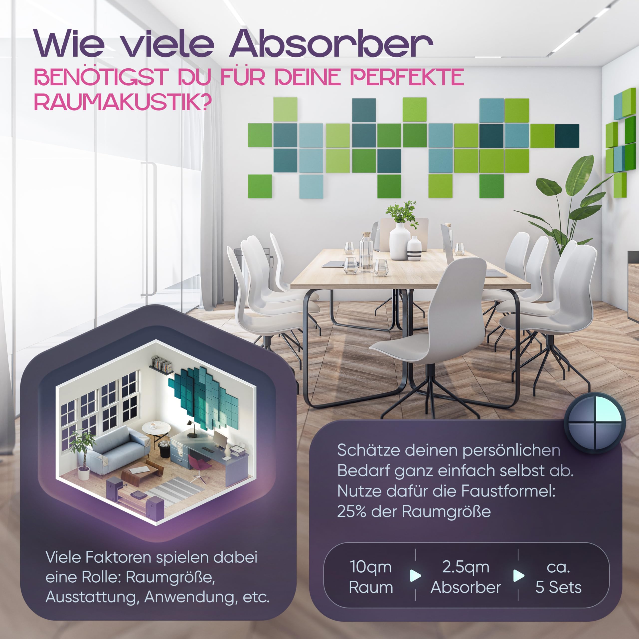Schallabsorber Akustikpaneele [8 Stk.] für spürbar reduzierte Geräusche I Modernes Akustikbild aus Quadrat Akustikplatten I Unbedenkliche Wand Paneele hergestellt in der EU I 3D Panels