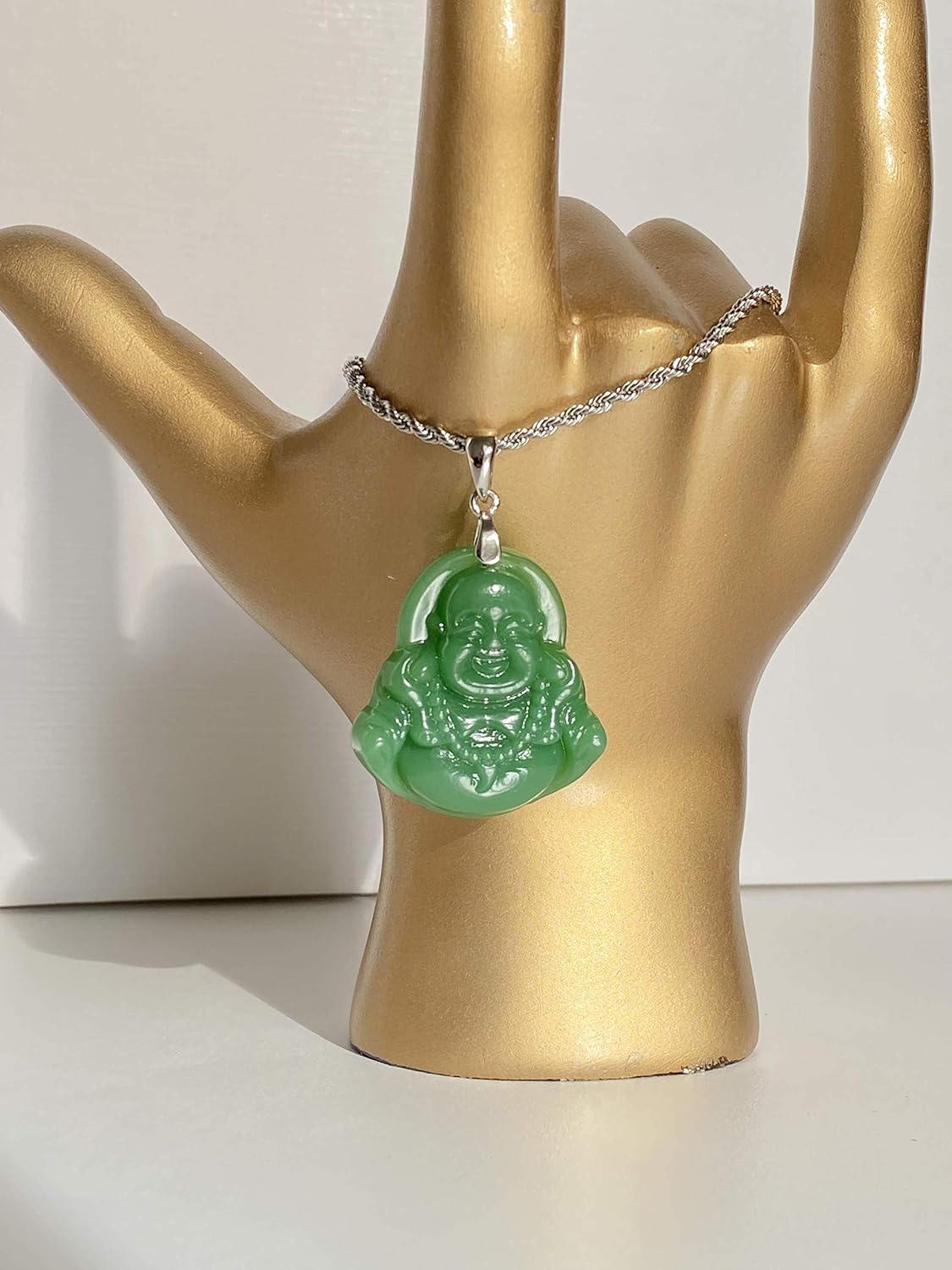 Laughing Buddha Green Jade Pendant Silver Necklace Rope Chain Genuine Certified Grade A Jadeite Jade Hand Crafted, Jade Necklace, 14k Laughing Jade Buddha necklace, Jade Medallion