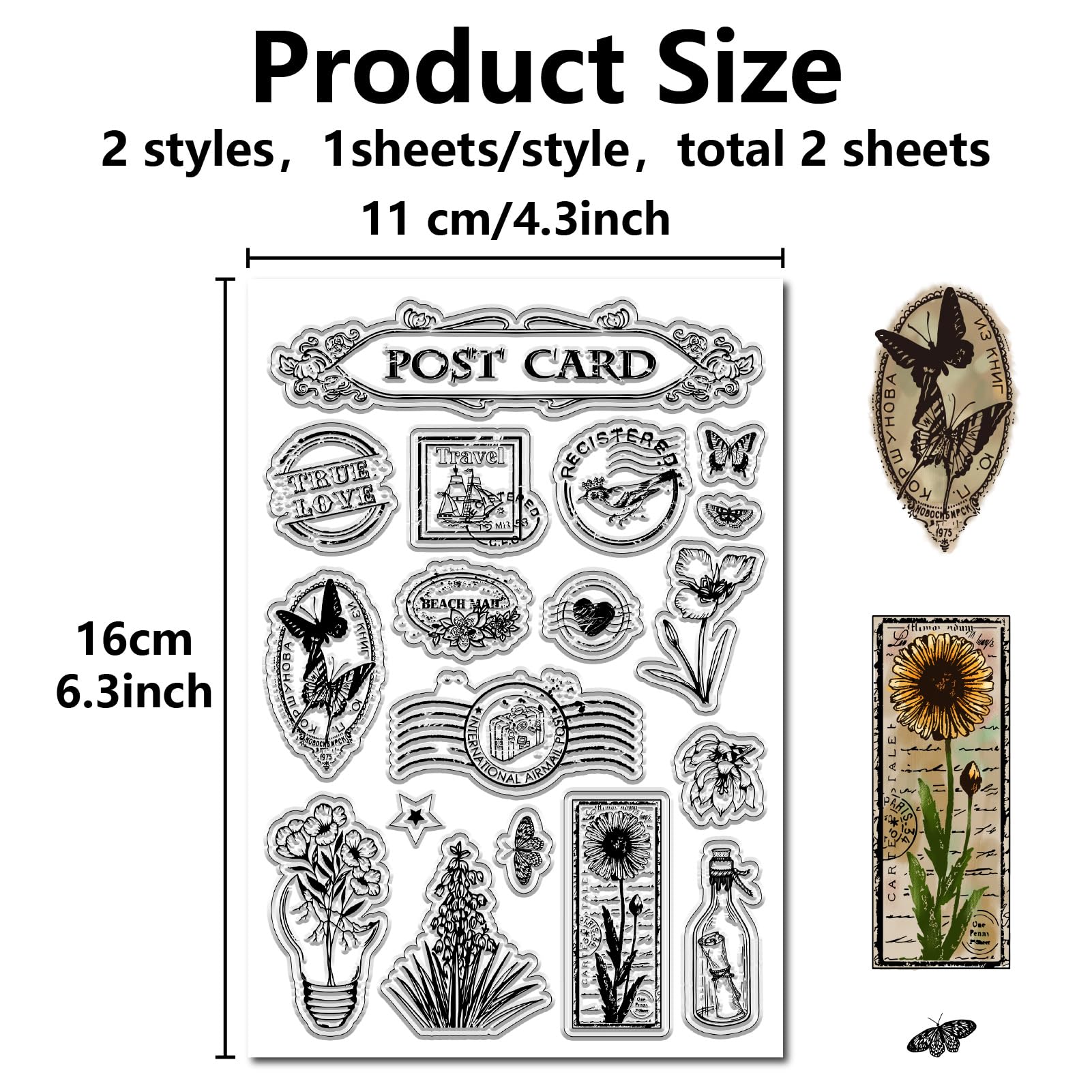 CRASPIRE 2 Sheets Postmark Clear Rubber Stamps Postcard Label Frame Vintage Reusable Transparent Silicone Stamp Seals for Journaling Card Making Scrapbooking Photo Album Decorative DIY Christmas - Image 2