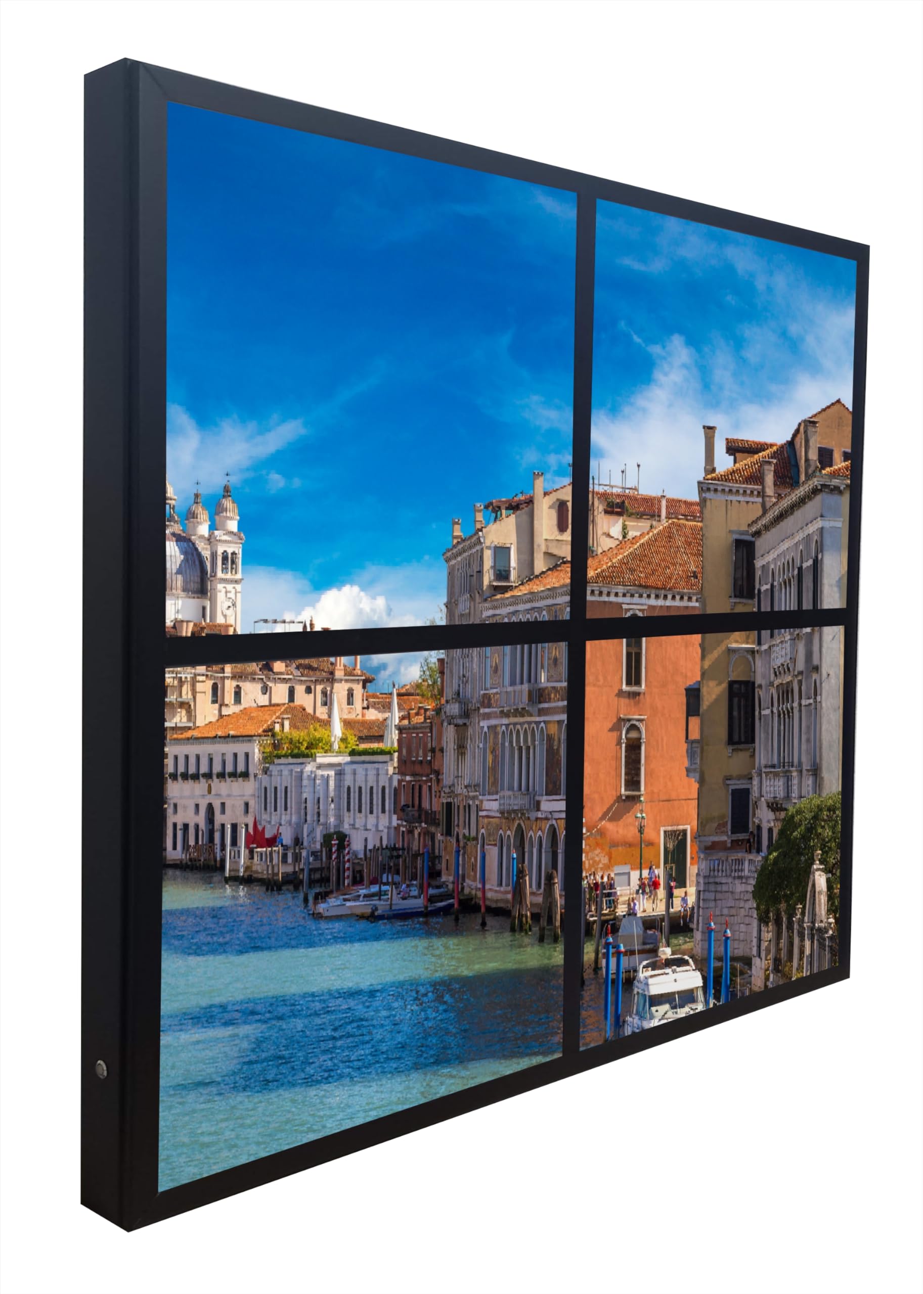 Tableau rétro-éclairé Venise fausses fenêtres LED et cadre déco murale trompe l'œil italien