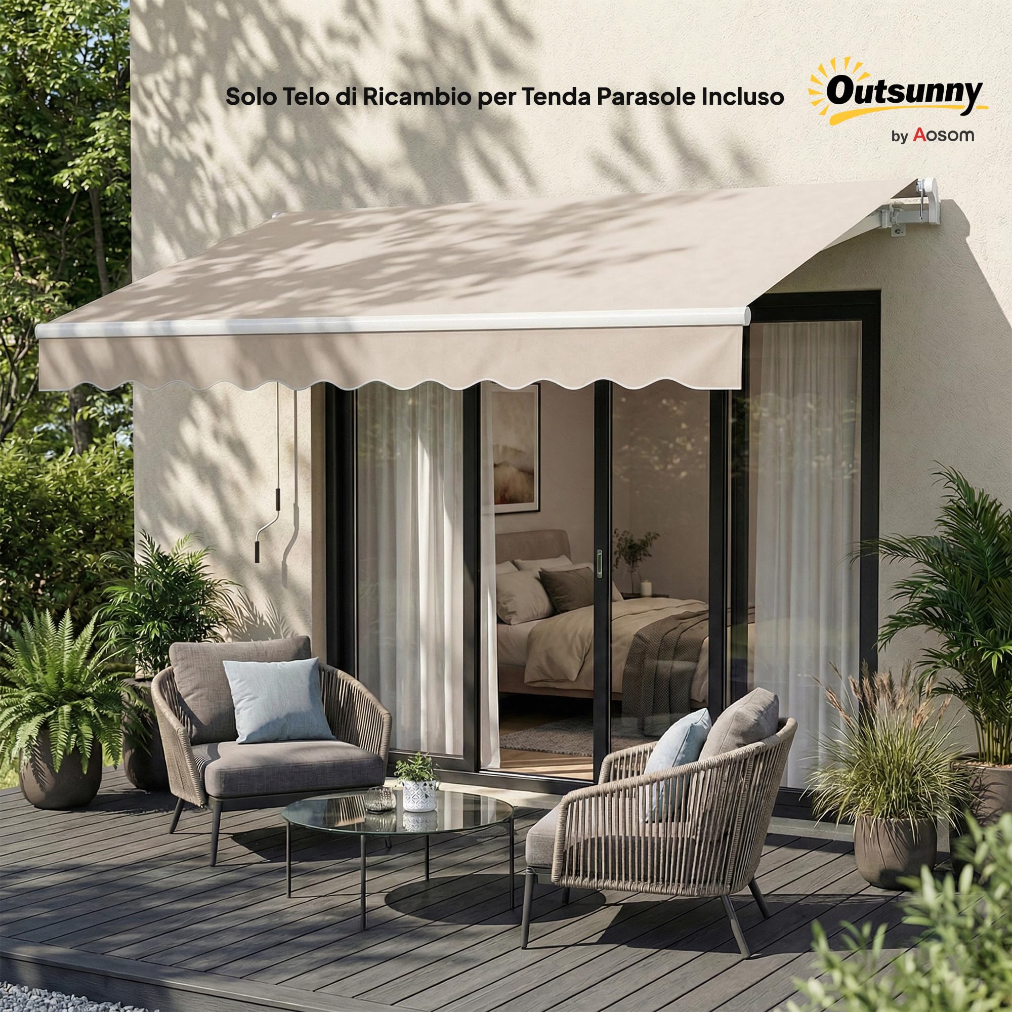 Outsunny Telo di Ricambio per Tenda Parasole Retrattile 337x250 cm Crema | Tessuto di Ricambio per Tenda a Braccio da 3.5x2.5 m in Poliestere, UV 50+, Balcone Patio Terrazzo Esterno Giardino