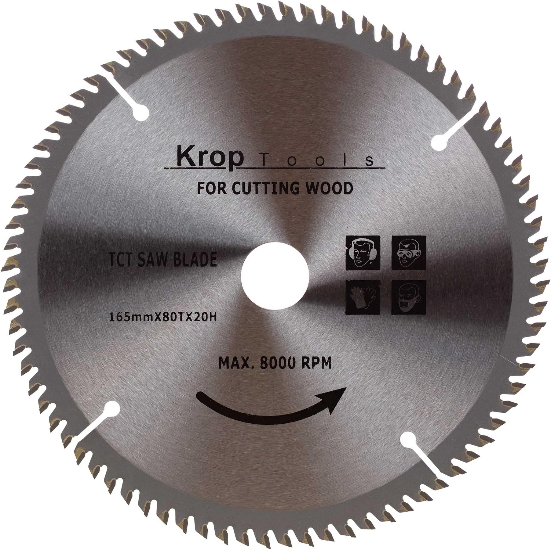 KROP Circular Saw Blade Cordless TCT 165mm x 80 Tooth x 16/20mm Bore compatible with Makita Mac Allister DeWalt Milwaukee Bosch Erbauer Evolution Ryobi Stanley Worx Hikoki Skil Metabo Festool Triton.
