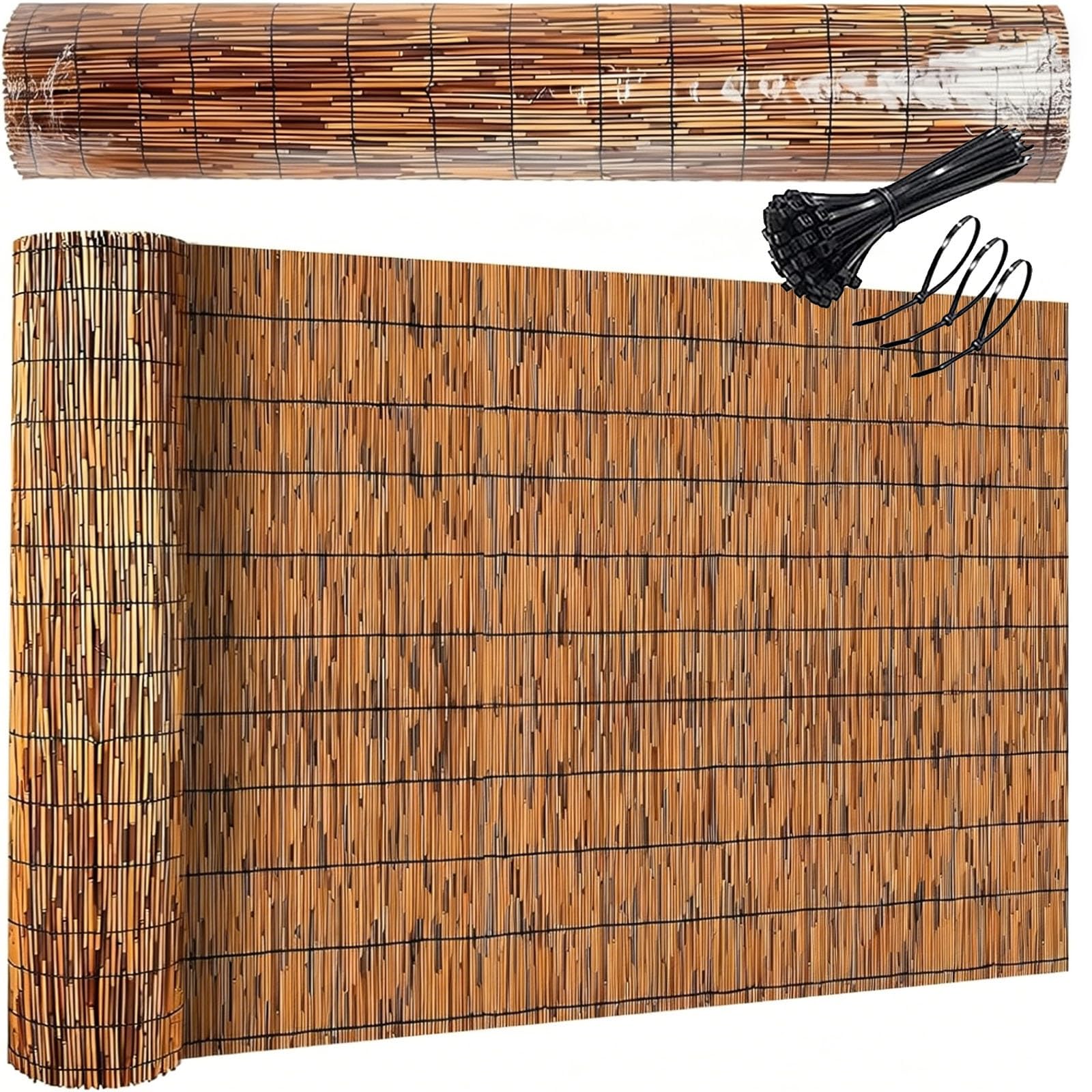 Canisse en Roseau Naturel 1,2x5m, Brise-Vue pour Balcon, Jardin et Terrasse, Panneau de Clôture Décorative avec Attaches, Protection Intimité et Pare-Soleil, Aspect Bambou(1.20mx5.0mx1pack)