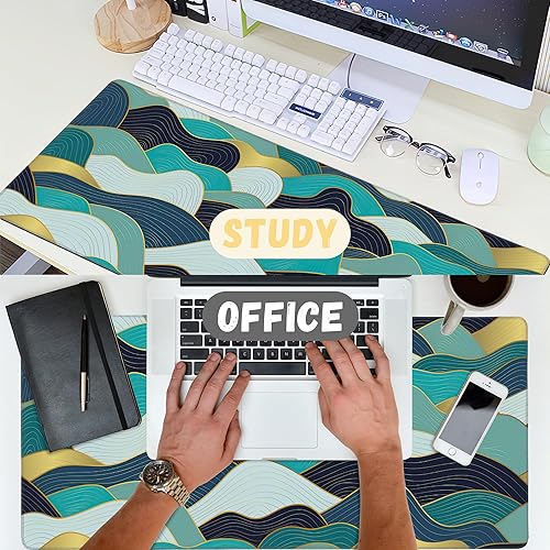 Miniatura 5 de Alfombrilla de mouse grande con ondas doradas, alfombrilla de mouse extendida para juegos, bordes cosidos, base de goma antideslizante, para