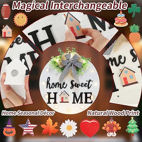Miniatura 3 de Letrero de bienvenida intercambiable para puerta delantera con 14 iconos intercambiables decoración de porche delantero de granja letrero de pared