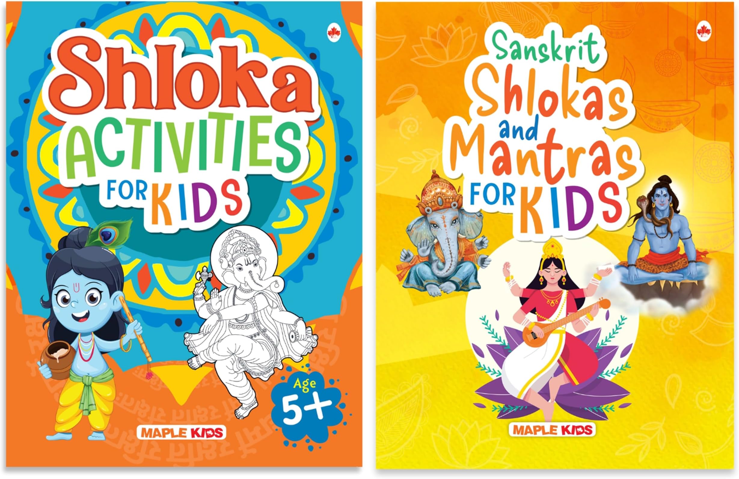 Shlokas & Mantras Books for Kids (Set of 2 Books) - Illustrated Book with Shloka Activity Book for Kids - English, Hindi & Sanskrit Language with Meaning - Ganesha, Durga, Shiva, Vishnu, Krishna