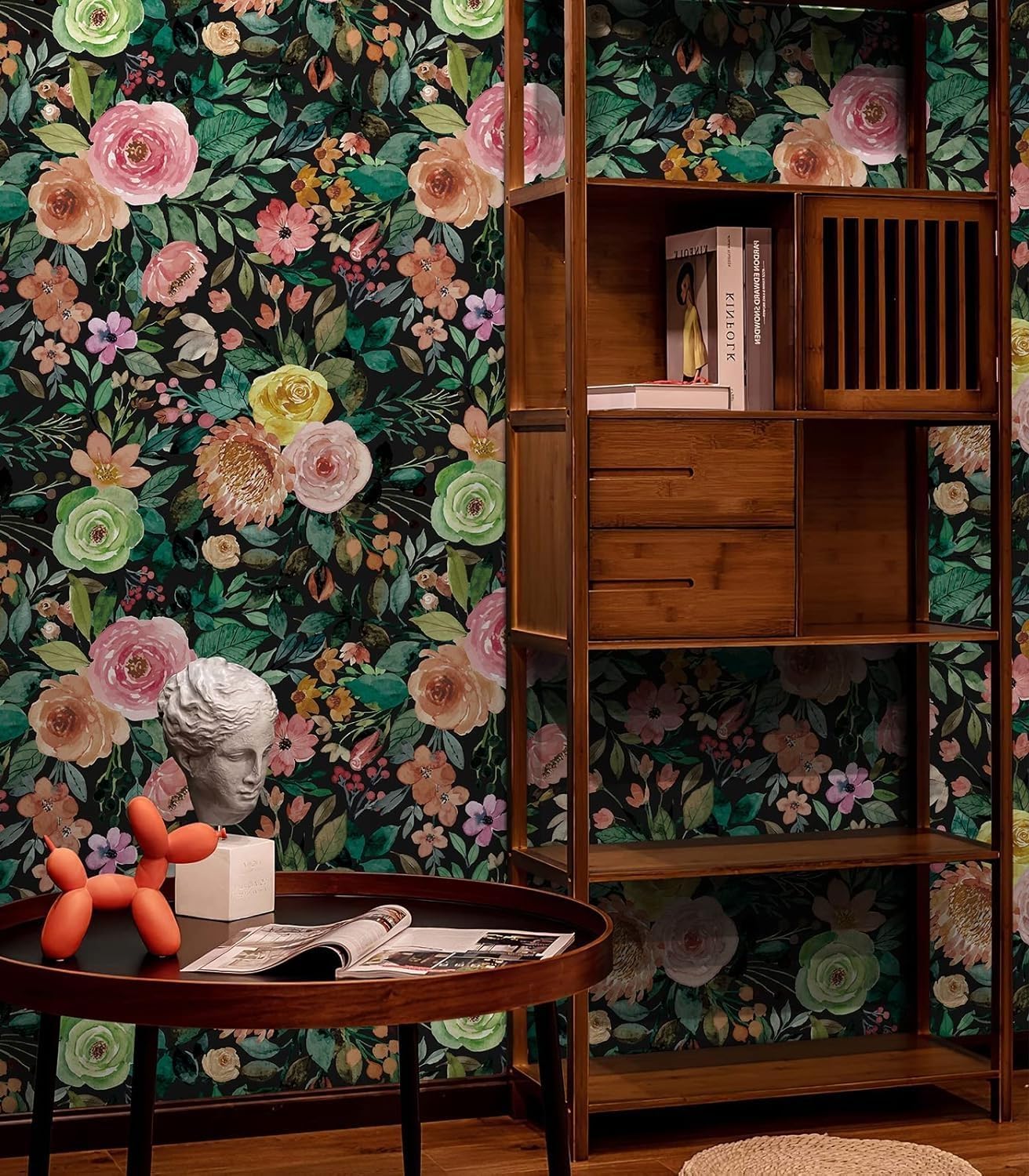 Boho Floral Flower Drawer Liner Peel and Stick Contact Paper self Adhesive Wall Paper for Kitchen Cabinets Dresser (Dark Floral, 17.4" x 118")