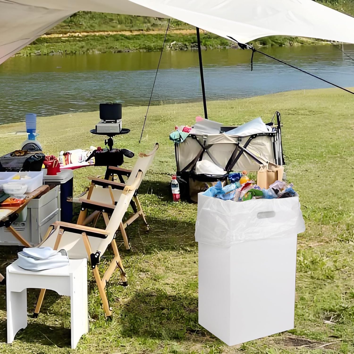 10 Pcs Cardboard Portable Garbage Can with 20 Trash Bags, Disposeable Extra Large Trash Cans, 13 Gallon (21.6" H x 13.5" W x 10" D), Recycled Garbage Can and Reuseable Garbage Boxes, White