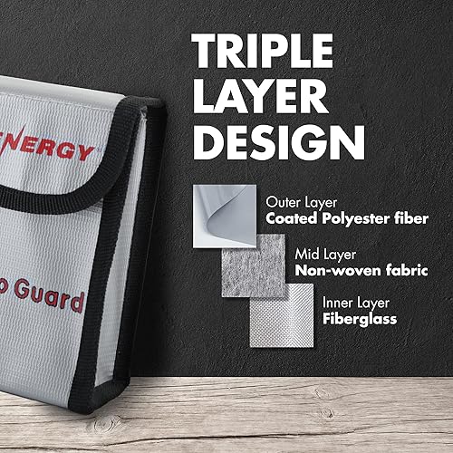Miniatura 2 de Tenergy Paquete de 2 bolsas Lipo ignífugas, bolsas de batería para carga y almacenamiento, 5.5 x 3.5 x 2 pulgadas cada una