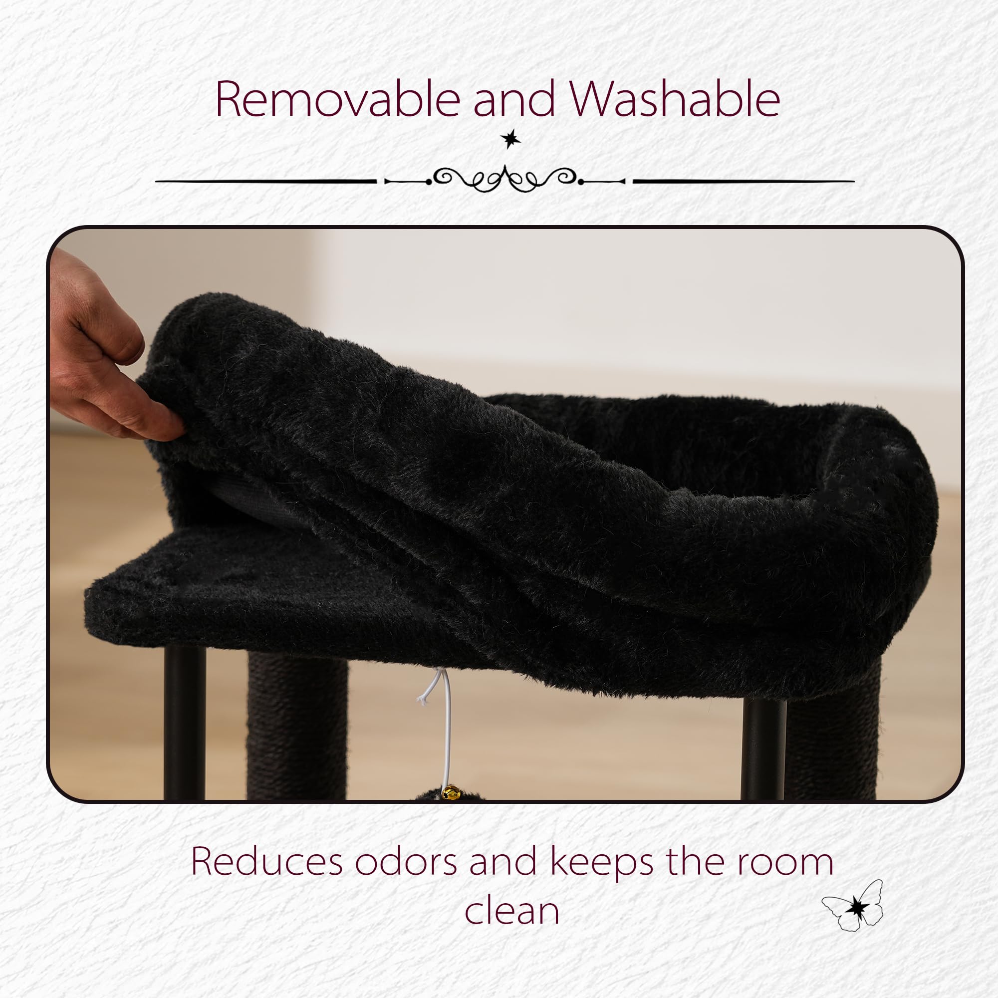 Hey-Brother Árbol para Gatos, Torre Resistente con columnas envueltas en sisal, MPJ010SBR | Postes rascadores para gatos de 18.9 pulgadas con cama, bola de juguete de peluche para gatitos de interior, negro y rojo