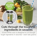 Mélangeur professionnel Hamilton Beach PowerMax pour shakes et smoothies, écrasement de glace et purée, 1680 Watts de puissance maximale, jarre en verre de 48 oz, 3 vitesses + pulse, lames en acier inoxydable, gris, 58600J