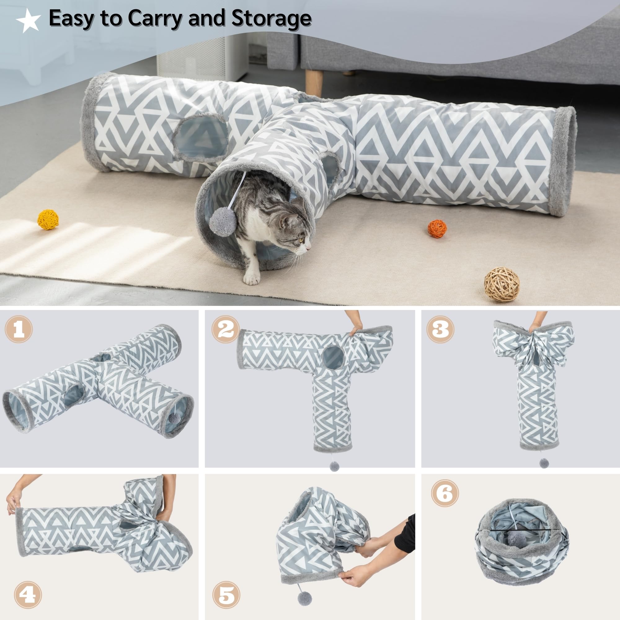 JanYoo Tunnel pliable à 3 voies pour chat d'intérieur - Jouet pour animal domestique - Cachette de lapin, cochon d'Inde, furet