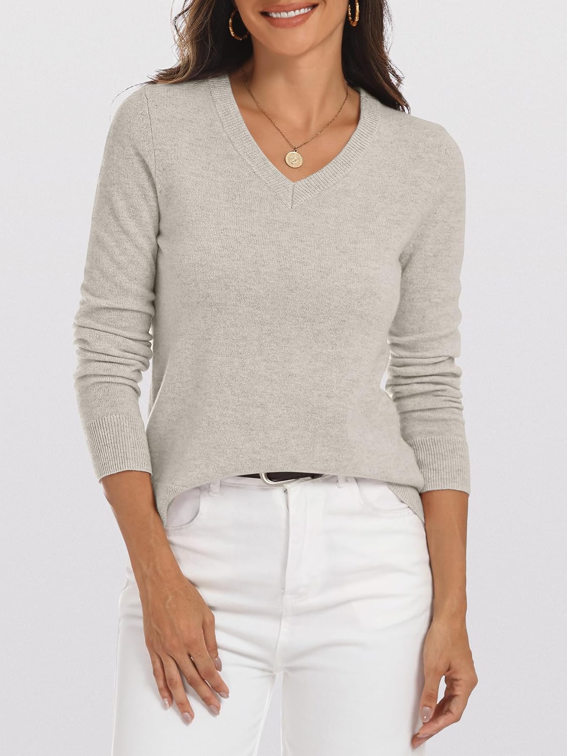 ANRABESS Womens 100% Wool Sweaters V Neck Long Sleeve Work Business Casual Basic Pullover Sweater Tops 2025 Fall Outfits - Image 2