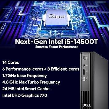 Dell Pro Micro QCM1250 (Next-gen OptiPlex 7000 MFF) Intel i5-14500T, 32GB DDR5 RAM, 1TB SSD, WiFi 6E + BT, RJ-45, DisplayPort, Wired KB & Mouse, 3 YR WTY, W11P, Business Desktop
