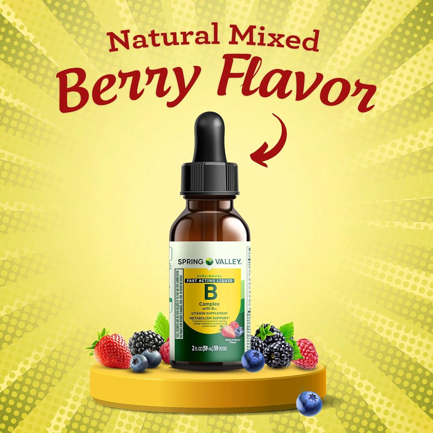 SUREFECT Spring Valley Fast-Acting Liquid B-Complex with B12 - Sublingual Berry Flavor - Metabolism & Energy Support - 2 fl oz (59 Doses) Organizer.
