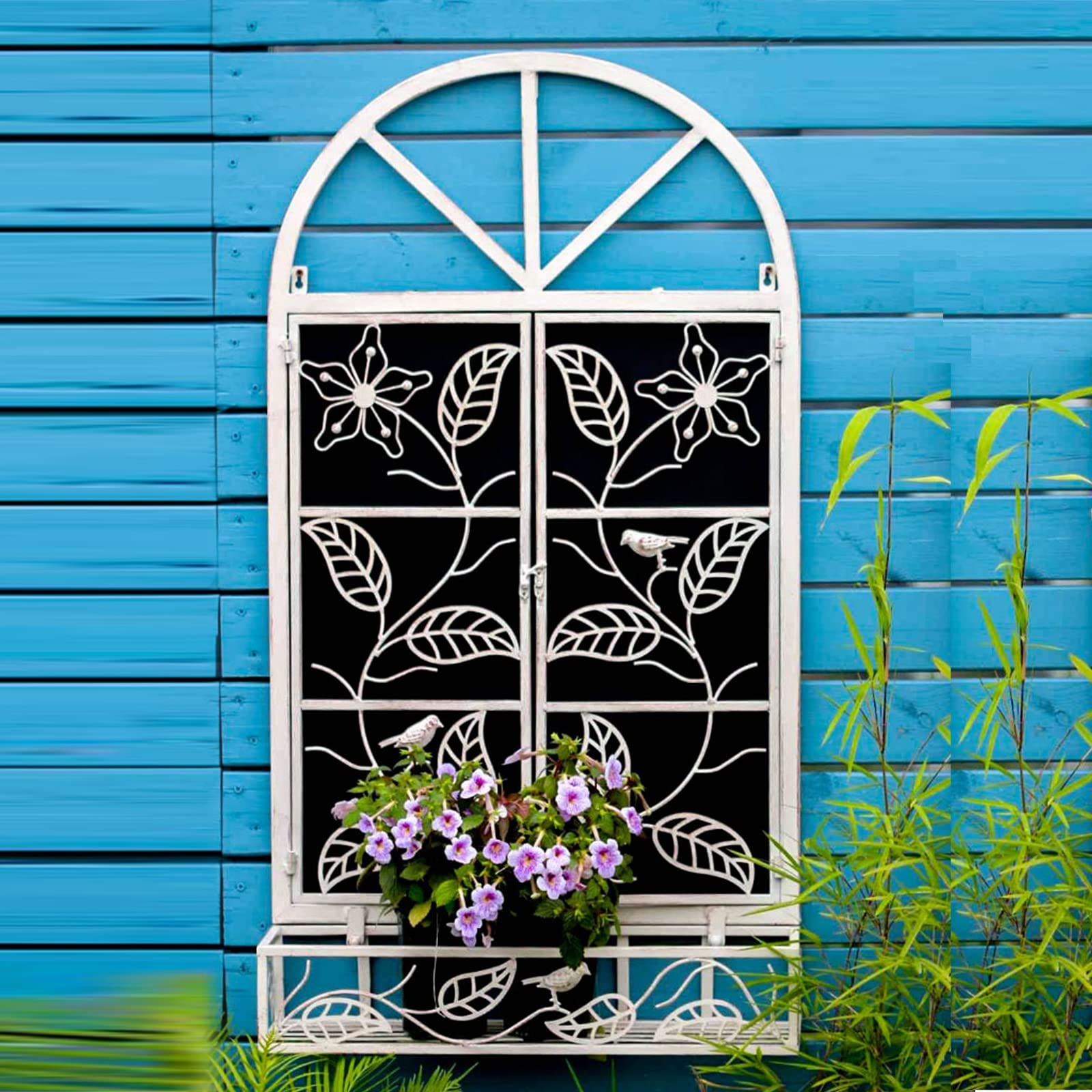 Décoration Murale Jardin Animaux Ciel Bleu - Sculpture Métal 12x16cm Pour Extérieur Et Intérieur