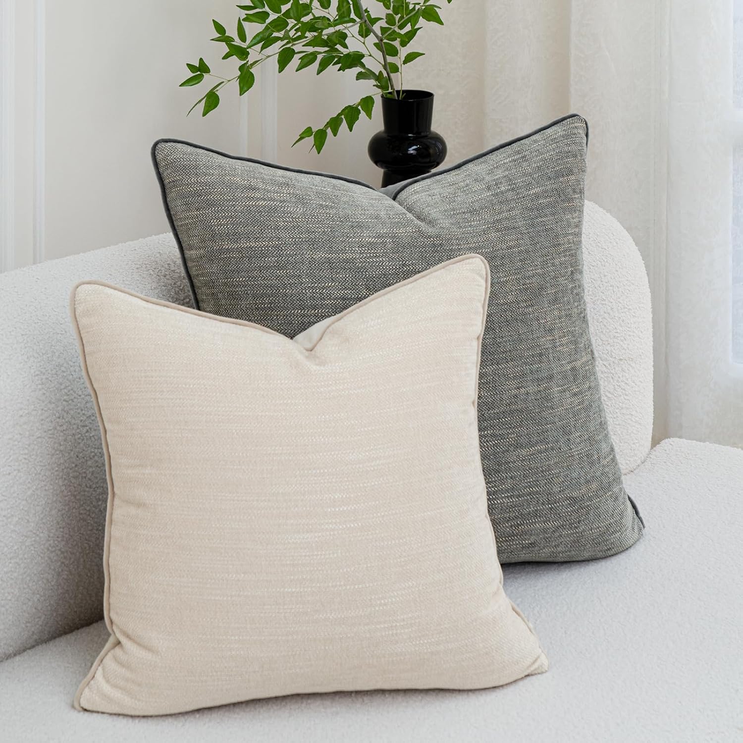 Mattins Chenille 22x22 Pillow Covers Set of 2 Neutral Throw Pillow Covers Textured, Modern Farmhouse & Mid Century Modern Decorative Pillow Covers for Couch & Sofa, Dark Grey 22 Inch Pillow Cover Sets - Image 8