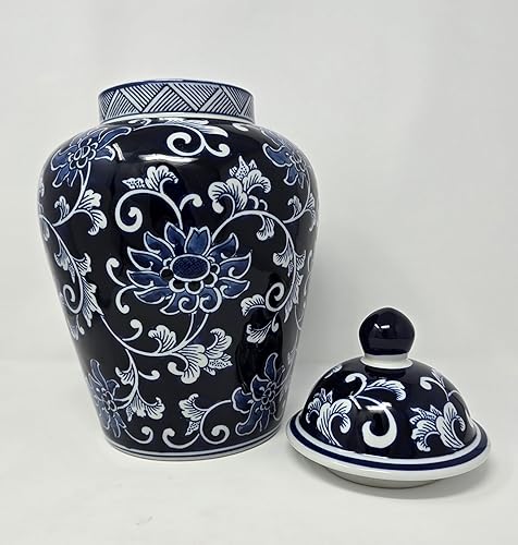Miniatura 3 de Festcool Jarrón de jengibre con templo floral de porcelana azul y blanca de 12.5 pulgadas, estilo chino Qing (azul oscuro), mediano, clásico
