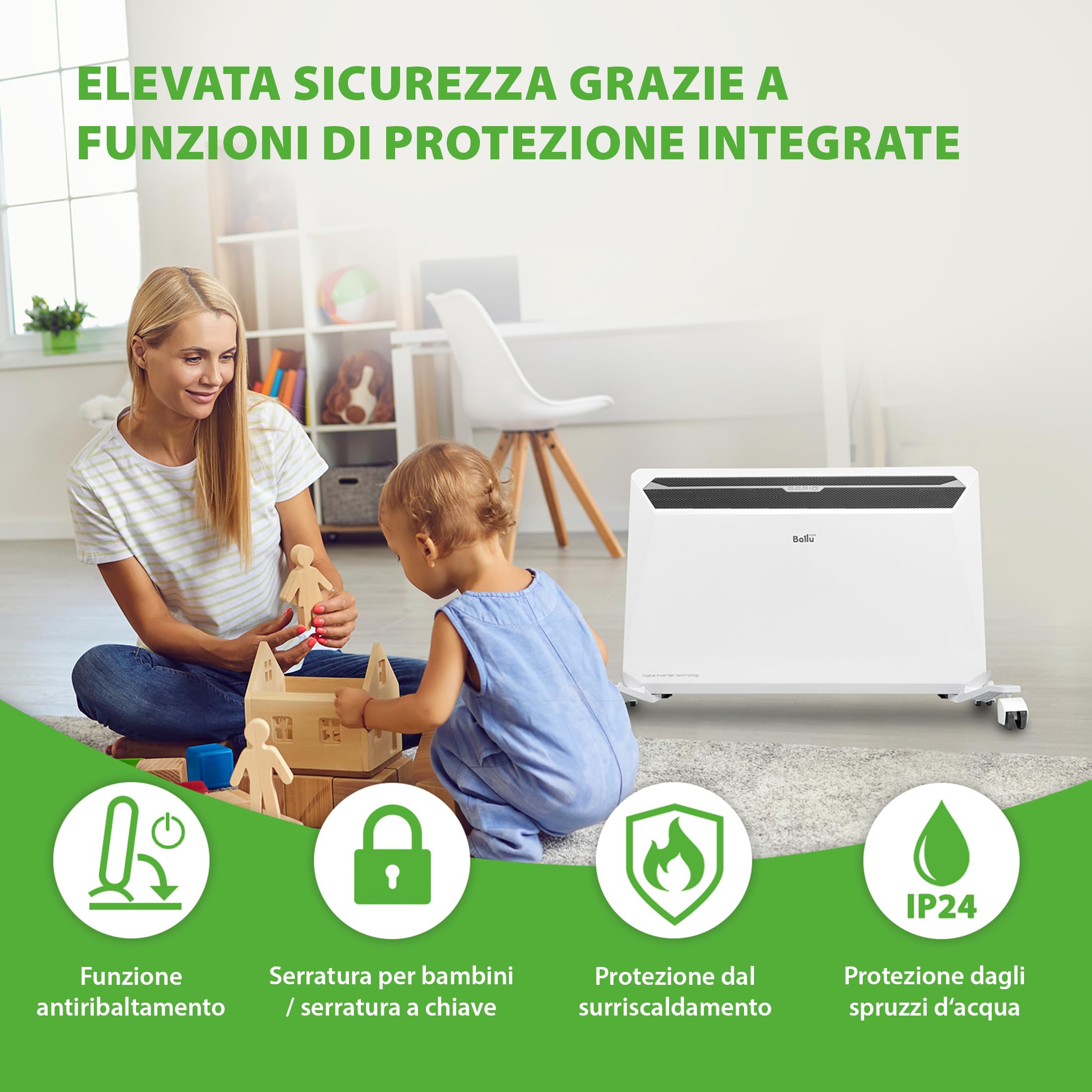 Ballu Rapid Convettore Riscaldatore con 2200W bianco - fino al 30% di risparmio energetico grazie all'esclusiva tecnologia Inverter + Modulo Wifi, programma settimanale, conforme ErP