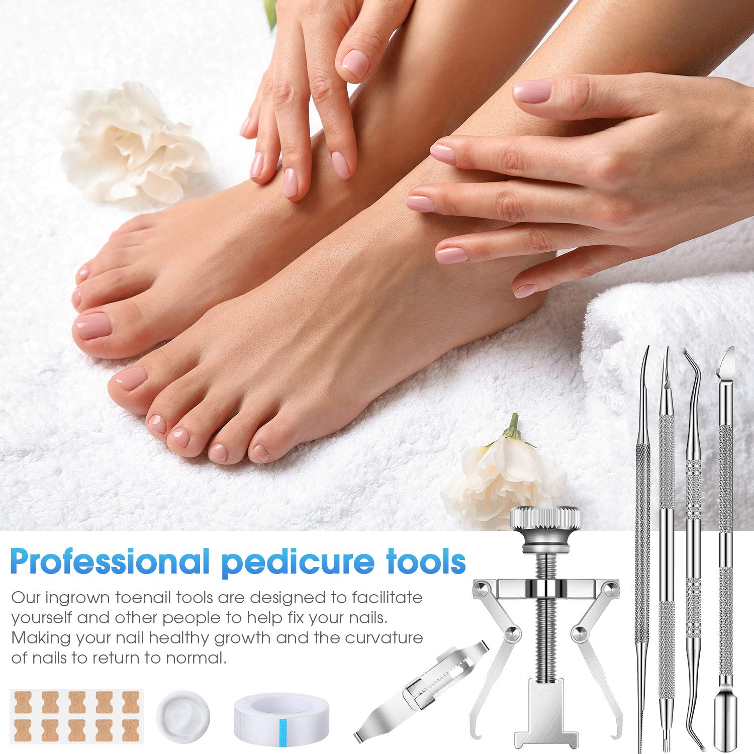 58 Pieces Ingrown Toenail Tools Set, Ingrown Toenail Correction Stickers, Ingrown Toenail Treatment Lifter, Toe Nail Correction Buckle File Cuticle Pusher, Buckle Patch Tape, Finger Holster : Beauty & Personal Care