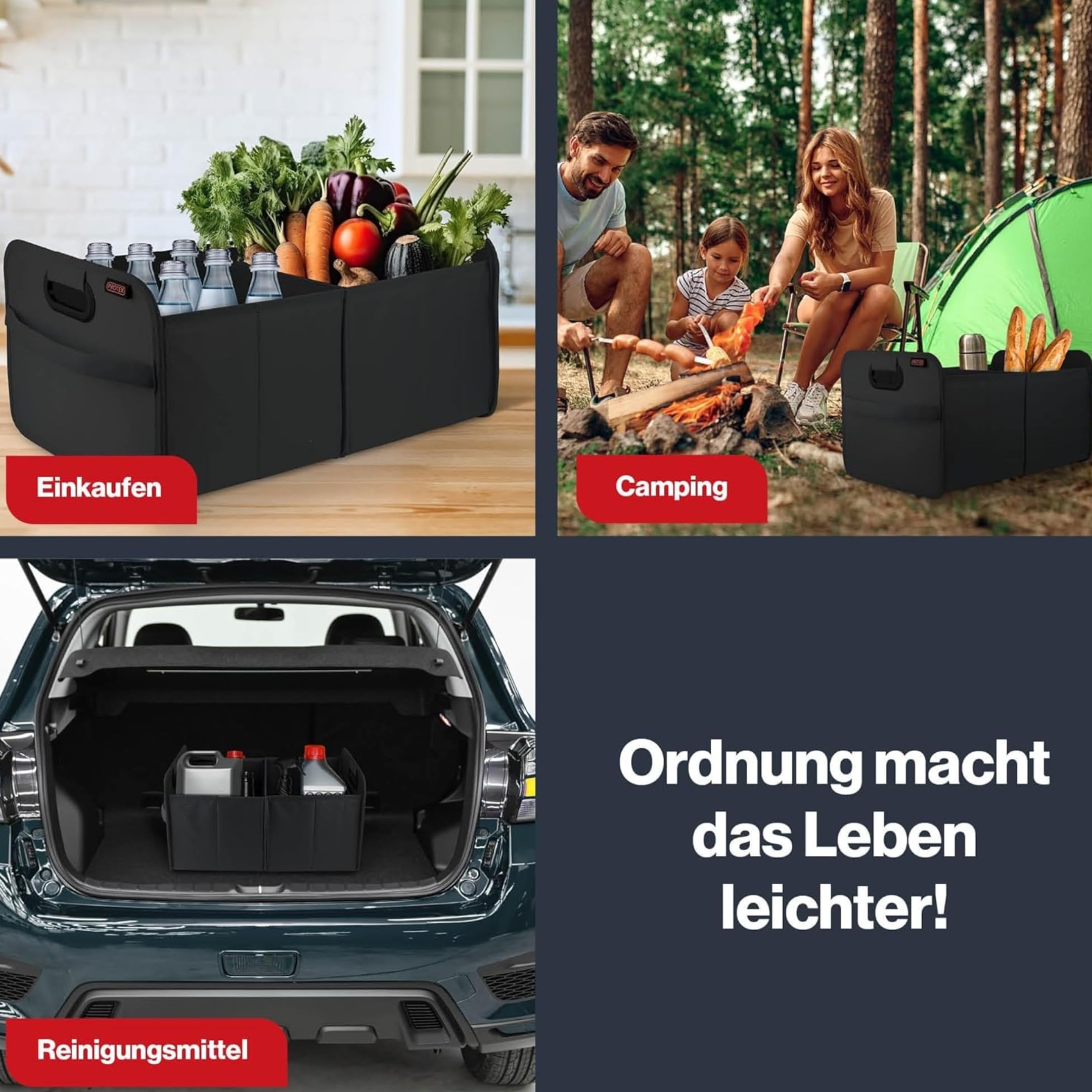 PROTEX Kofferraum Organizer [Testsieger 2025] 44L Auto Kofferraumtasche | Organizer Auto | Faltbare, stabile und wasserdichte Kofferraumtasche (schwarz)