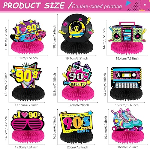 Miniatura 2 de Kit de 9 piezas de suministros de fiesta retro de los años 90, centros de mesa retro de los años 90, centros de mesa de los años 90, decoraciones de