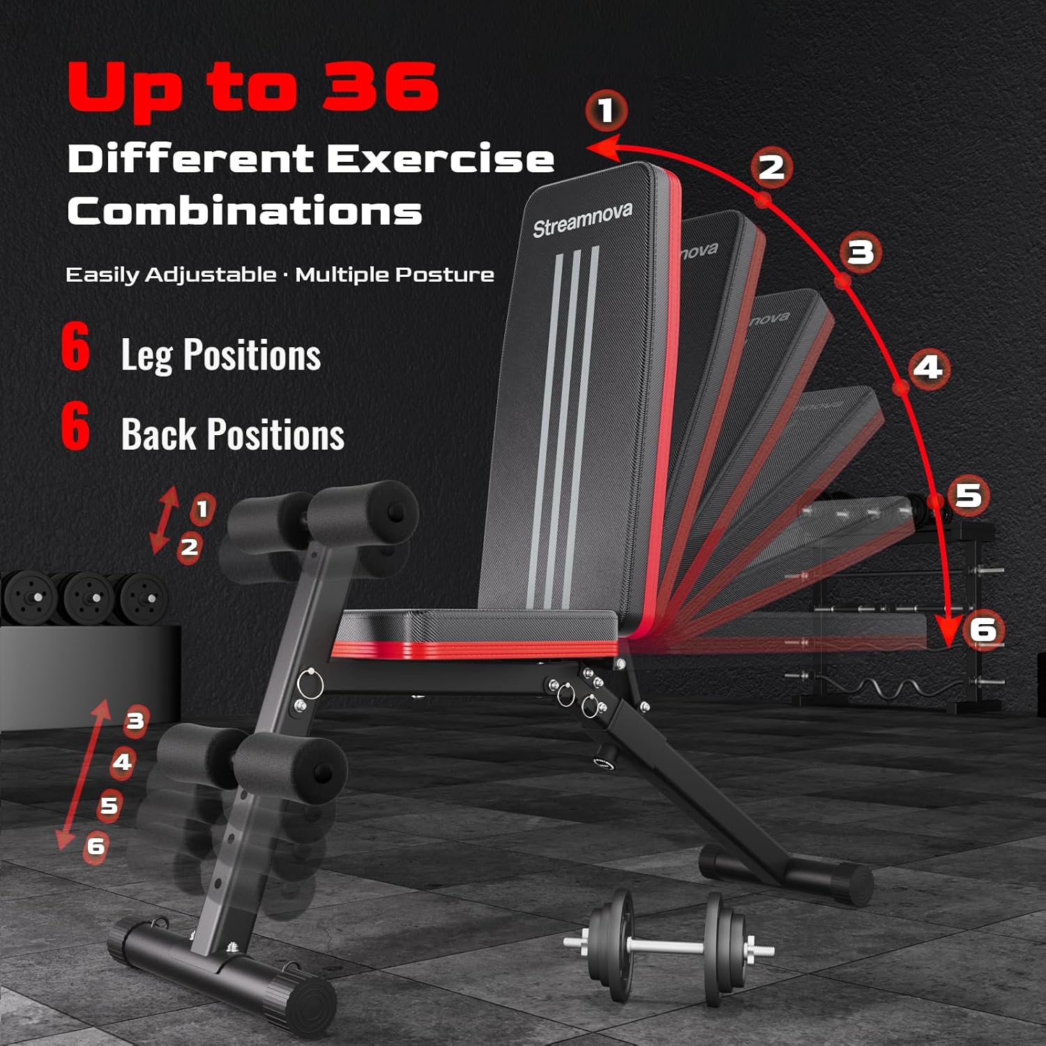 Adjustable Weight Bench, Folding Weight Bench for Home Gym, 6 Backrests Adjustable Bench with 1000LBS Weight Capacity for Bench Press Strength Training Exercise