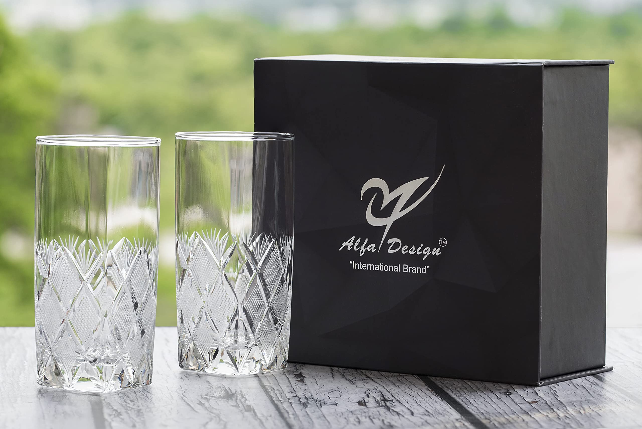 Alfa Design Hand Made Design Istanbul | Drink| Milk | Wine |Beer | Water & Juice Glass -Transparent (Set of 2)(320 Ml)