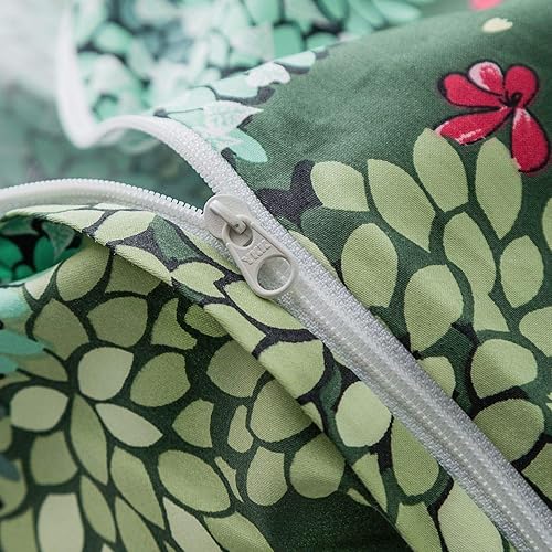 Miniatura 9 de YuHeGuoJi Juego de funda de edredón de pájaro coral, tamaño King, 100% algodón egipcio, verde, botánico, floral, juego de 3 piezas, 1 bonita funda