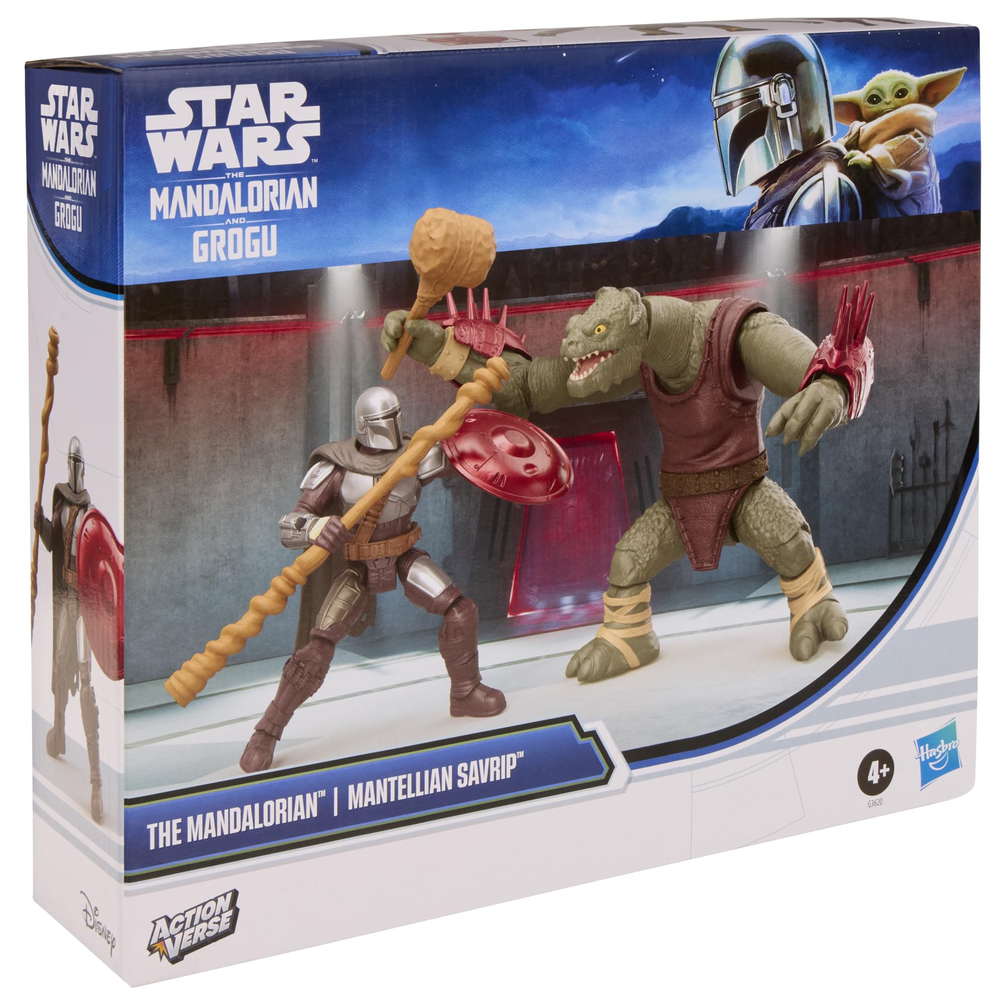 Star Wars ActionVerse Mandalorianer & Kreatur Showdown Pack, Mandalorianer & Mantellianischer Savrip Action-Figuren, Spielzeuge für Jungen & Mädchen ab 4 Jahren