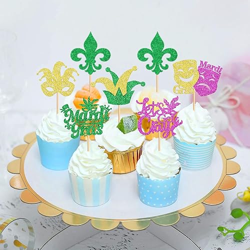 Miniatura 6 de Ercadio Paquete de 28 máscaras de mascarada, decoración de cupcakes, para despedida de soltera, Mardi Gras, baby shower, fiesta de cumpleaños,
