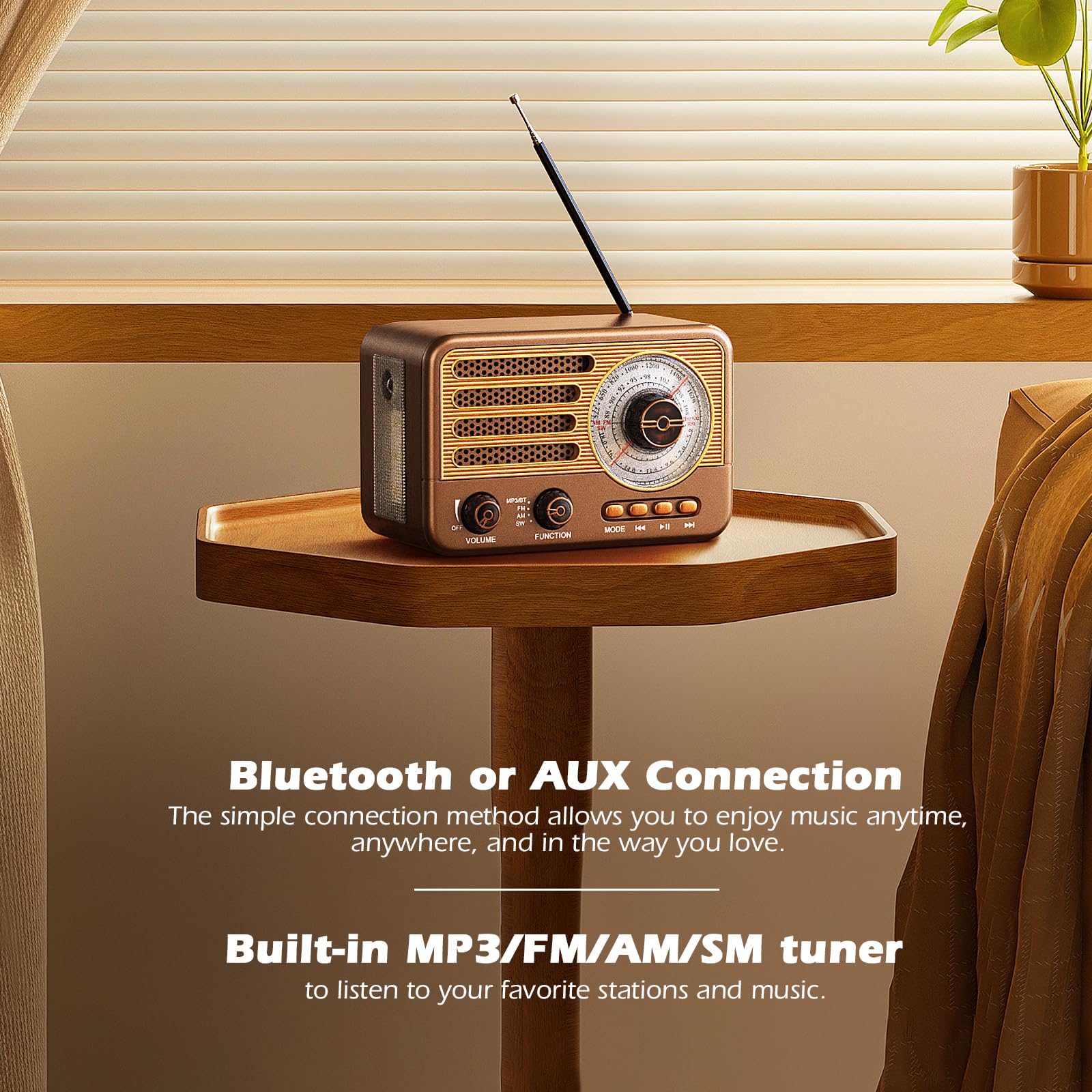 Radio de transistores Retro Radio Am FM SW con Pilas, pequeña Radio portátil Recargable con batería de Iones de Litio de 1800 mAh, Compatible con Tarjeta TF/Aux/Reproductor de MP3 USB