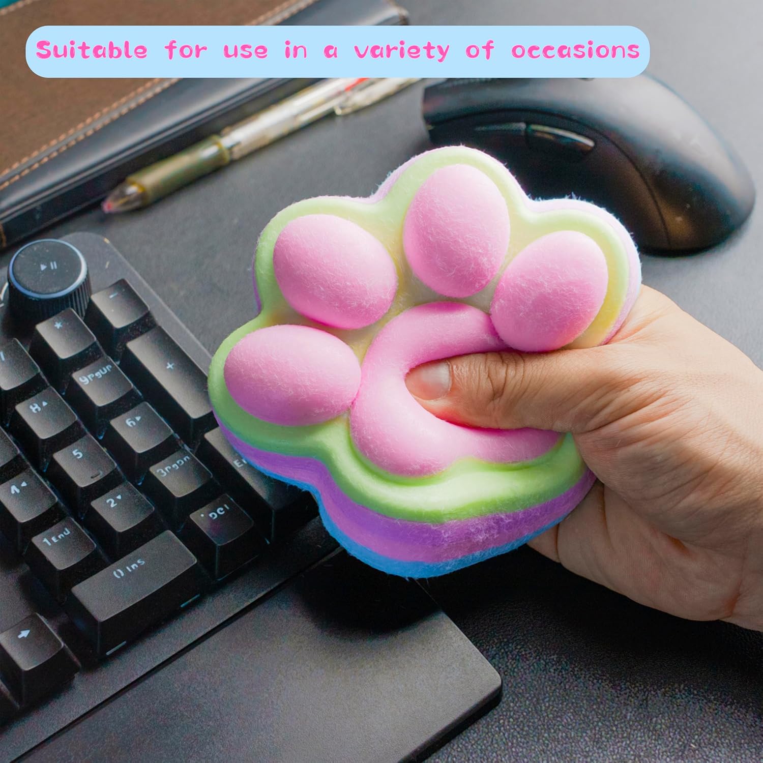 Big Taba Cat Paw Squishy Toys, Rainbow Color Jelly Cat Paw Squeeze Toys, Cute Cat Paw Squishies Toys for Kids Adults, Sticky Squishy Cat Paw Fur Ball Fidget Toys for Home & Office Relaxation