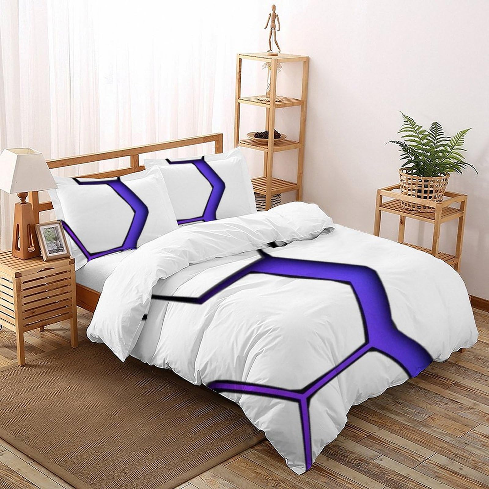 Housse de couette violette anti-plis pour lit 200x200cm et taies d'oreiller anti-irritation