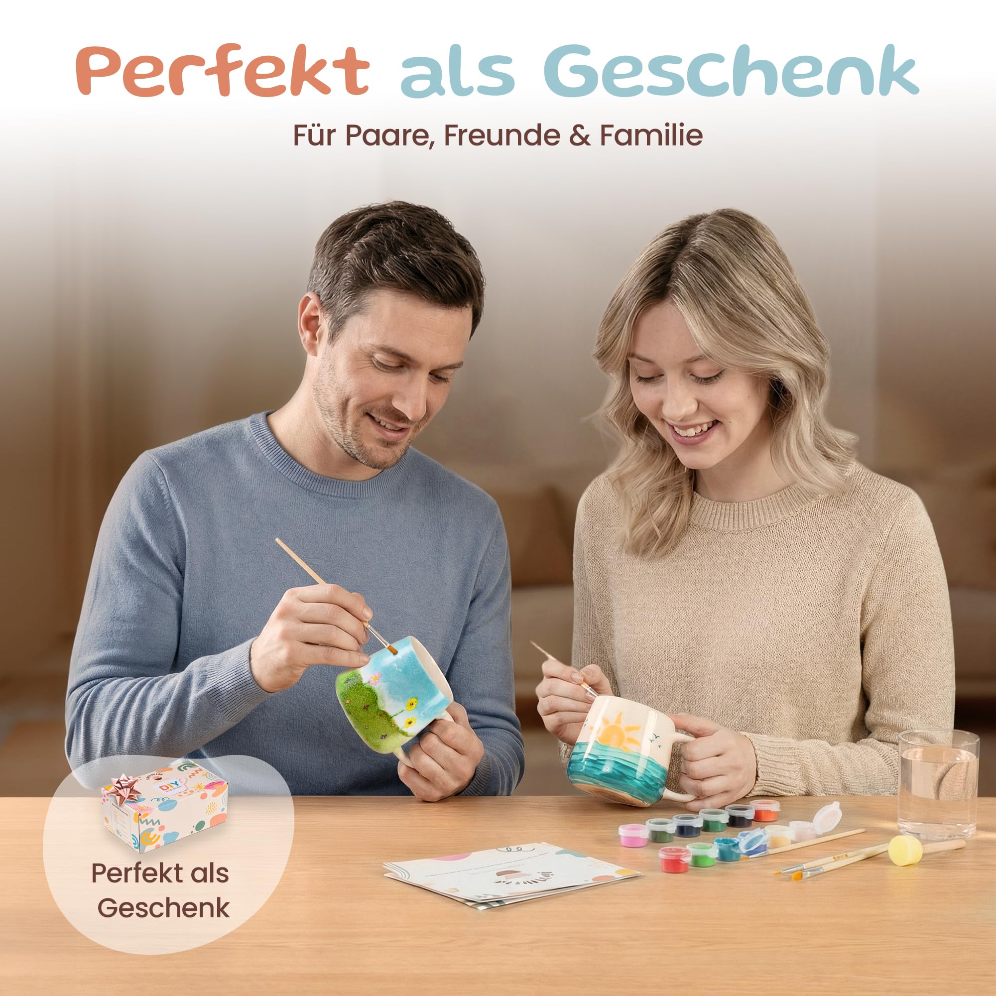 Generisch Keramik Bemalen Set – DIY Keramik Selbst Bemalen Set für Zuhause – Tassen Bemalen Set mit leuchtenden Farben & Keramikpinseln – Kreatives Ceramic Painting Set für Erwachsene & Kinder