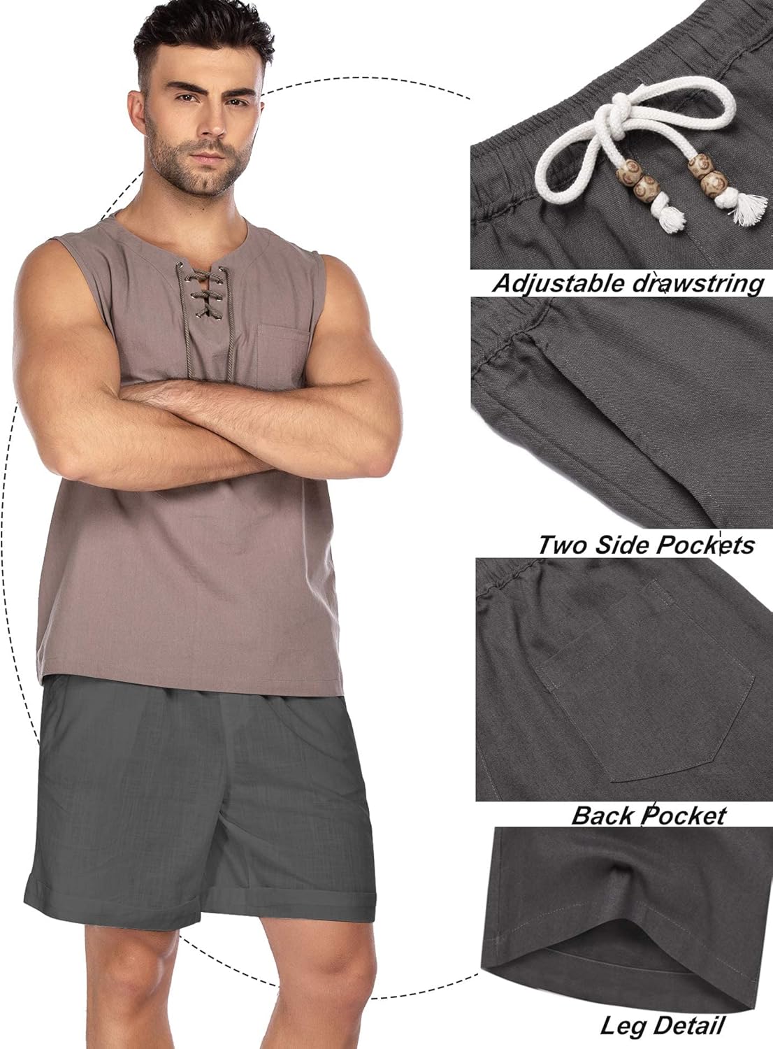 COOFANDY Men's Linen Shorts Casual Elastic Waist Drawstring Summer Beach Shorts - Image 5