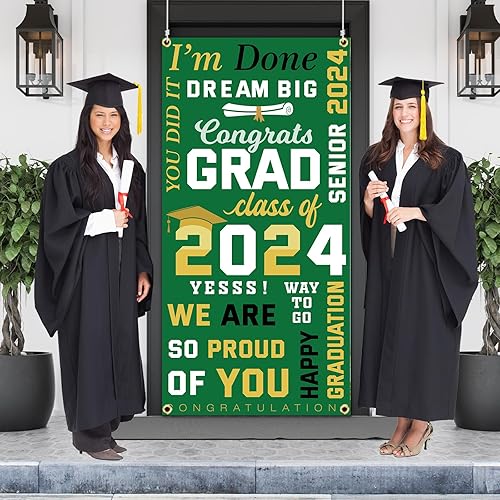 Miniatura 2 de Congrats Grad - Cartel para puerta de clase de 2024, decoración de fiesta de graduación, cubierta de puerta de felicitaciones para personas mayores