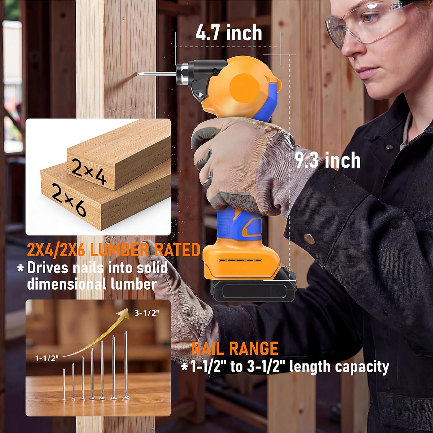 Cordless Palm Nailer Compatible with Dewalt 20V MAX Battery(NO Battery) Auto Hammer with Magnetic Collet Brushless Motor 14000 RPM for Joist Hangers