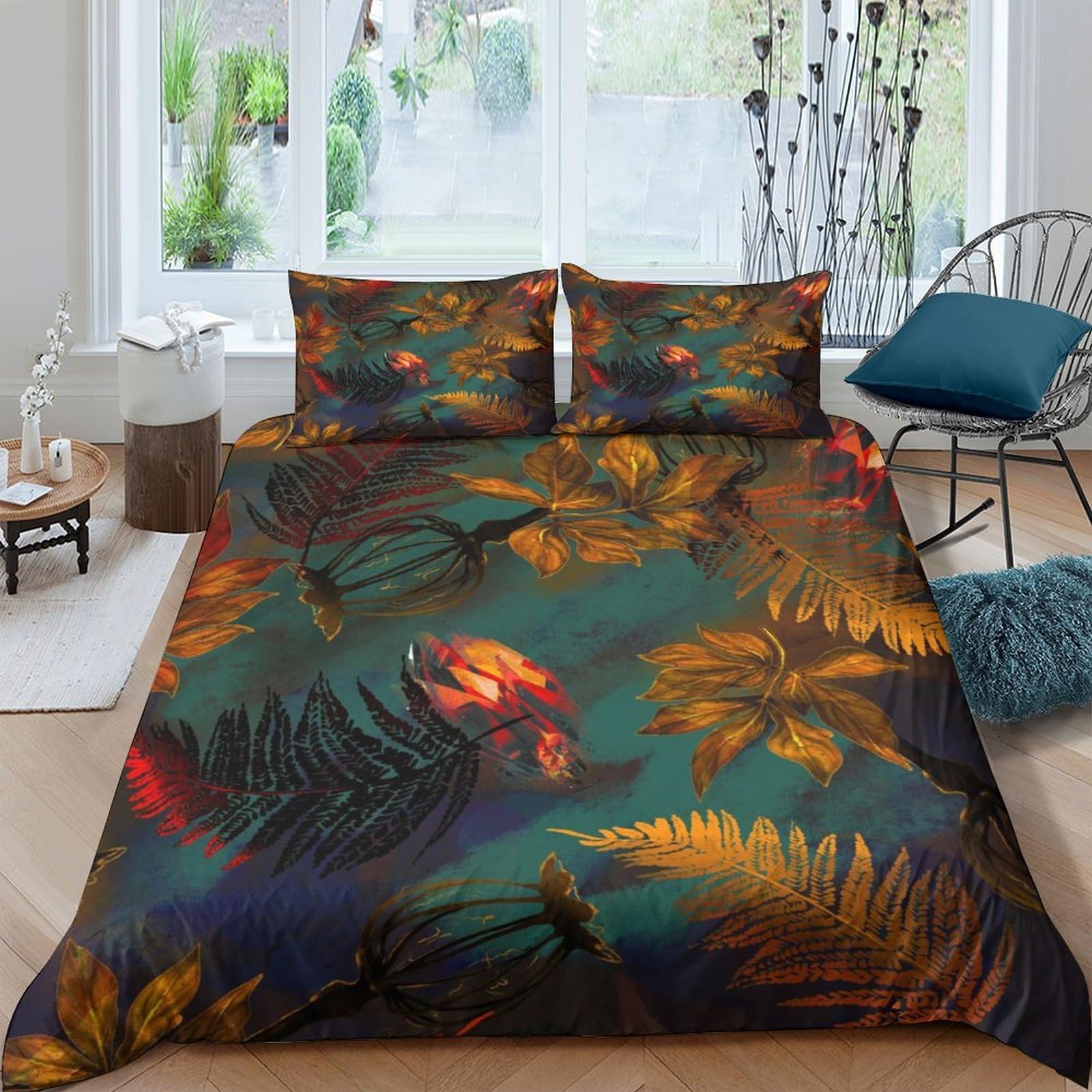 GPLZQXKJNH 3D Printed Tropical Parrot Duvet Cover Set Microfiber Breathable Jungle Leaves Bedding with 2 Pillowcases for Bedroom Home Decor Single（135x200cm）