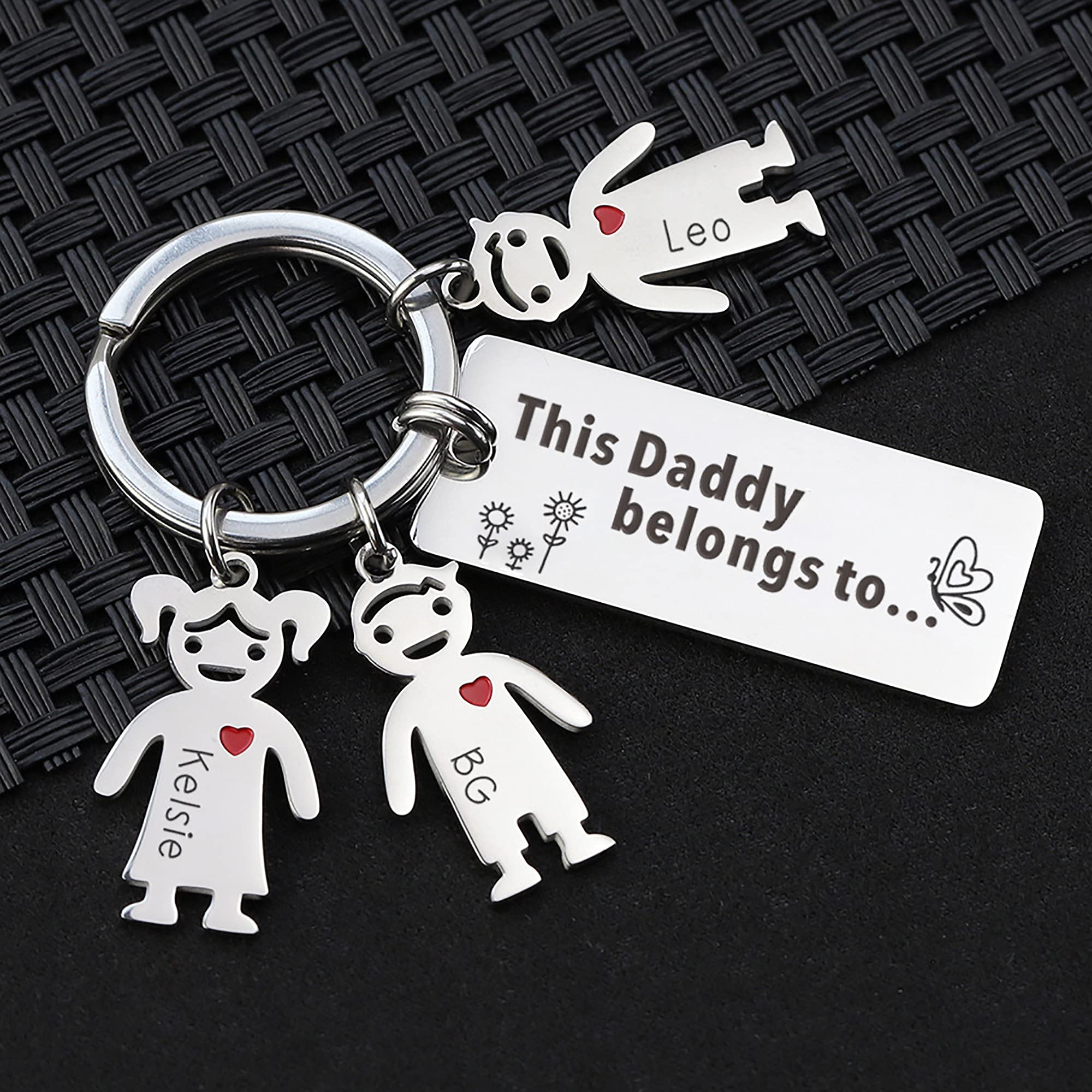 Mintao Llavero personalizado con abalorios para niños, llavero personalizado para el Día del Padre, llavero familiar grabado