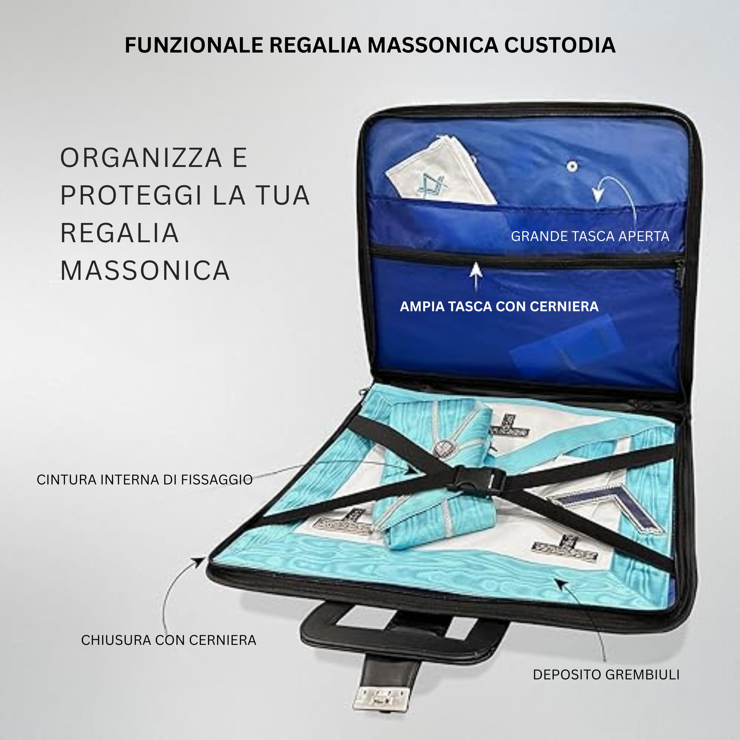 THE MASONIC COLLECTION Valigetta Master Mason MM similpelle morbida resistente all'acqua regalo massonico uomo