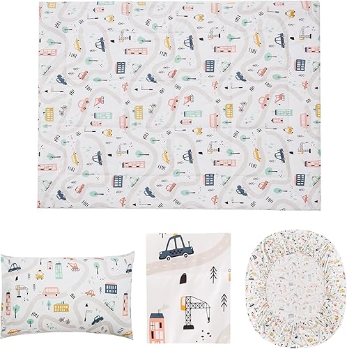 Miniatura 4 de JSD Juego de ropa de cama de 4 piezas con estampado de coches para niños y niñas, incluye sábana encimera, sábana bajera, edredón acolchado y funda