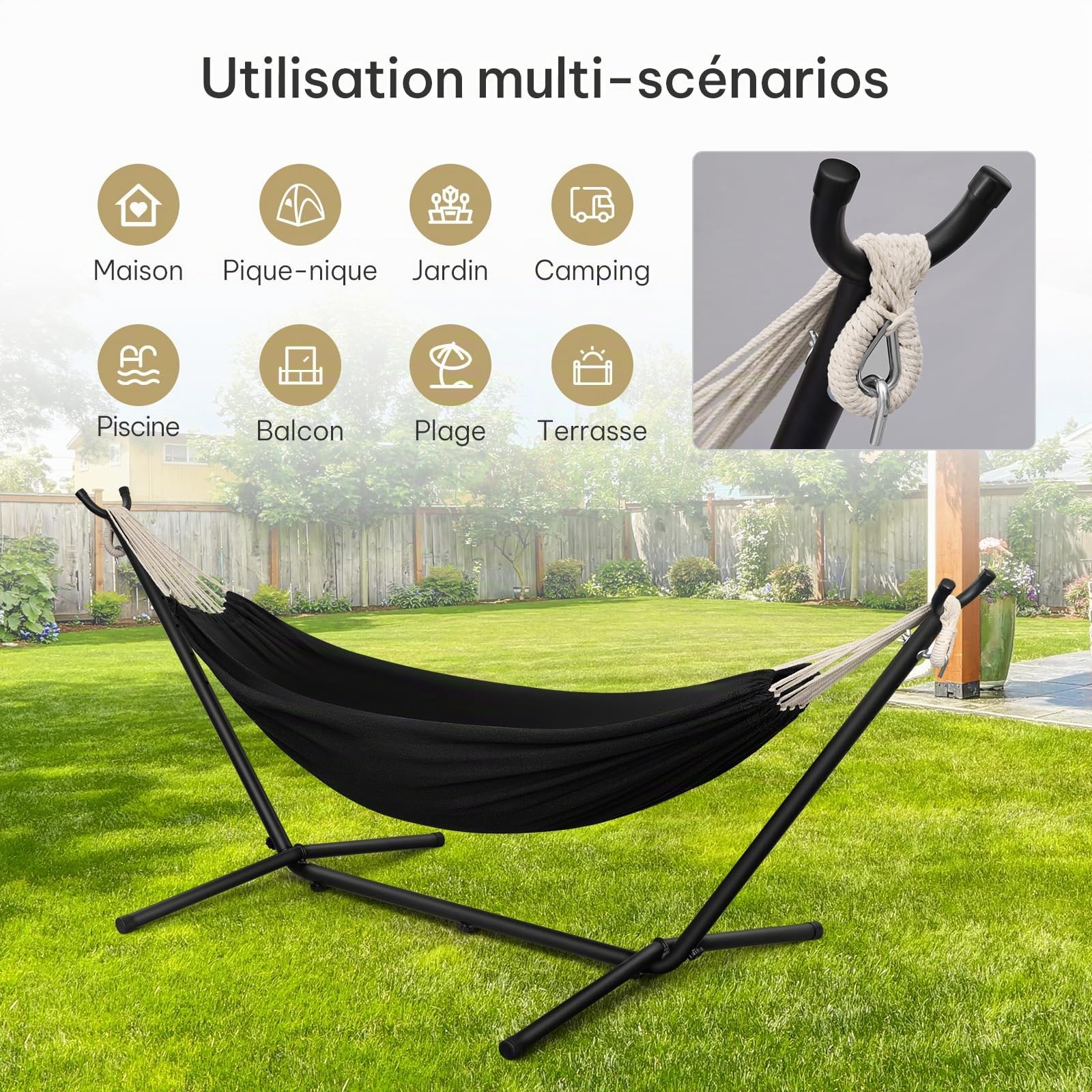 Laneetal Hamac sur Pied, Hamac avec Support en Métal, 2 Personnes, Charge de 250kg, Sac de Transport, pour Camping, Jardin, Patio, Balcon, Piscine, 280x106x100cm (Anthracite, 280x106x100cm)