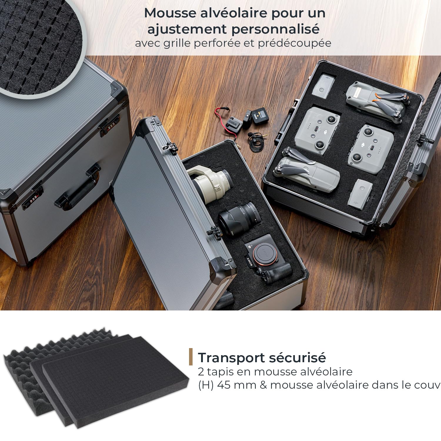 HMF 14402-02 Valise pour Appareil Photo en Aluminium, Mallette pour Armes avec Mousse prédécoupée | 46 x 33 x 15 cm