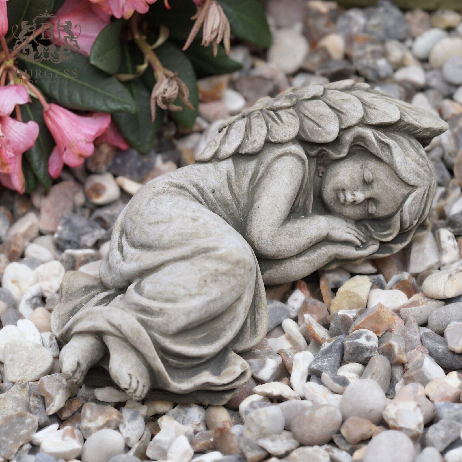 Burgess Home & Garden Grey Sleeping Angel Stone Statue | Nymph Cherub Fairy Outdoor Garden Ornament Decor